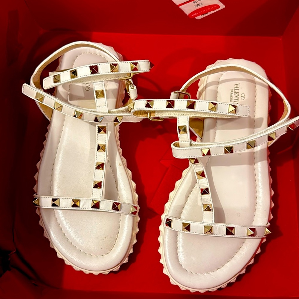 Valentino White and Gold Studded Sandals